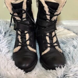 UGG Black Leather Boots with Cream Shearling